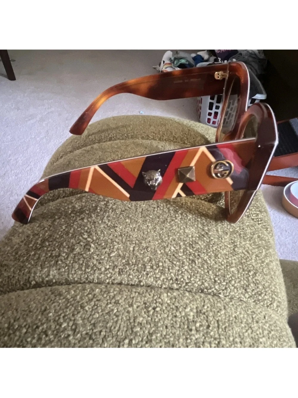 Gucci Women’s Red Orange Brown Striped Oversized Sunglasses